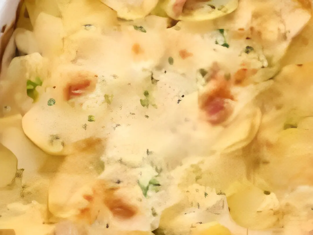 A close up of some potatoes with cheese